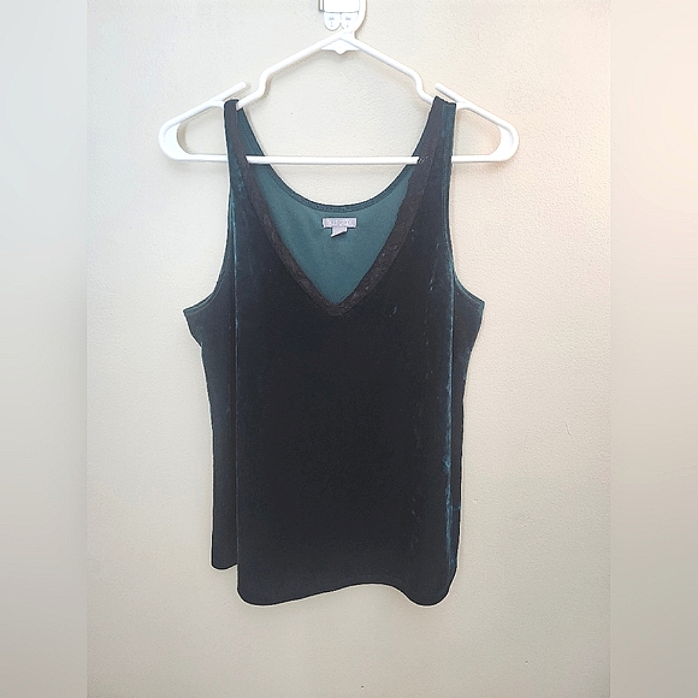Size medium crushed velvet dark green with black lace  accent top